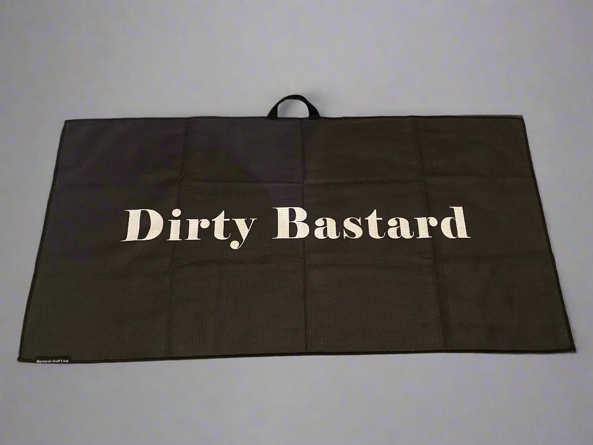 Black towel with 'Dirty Bastard' text
