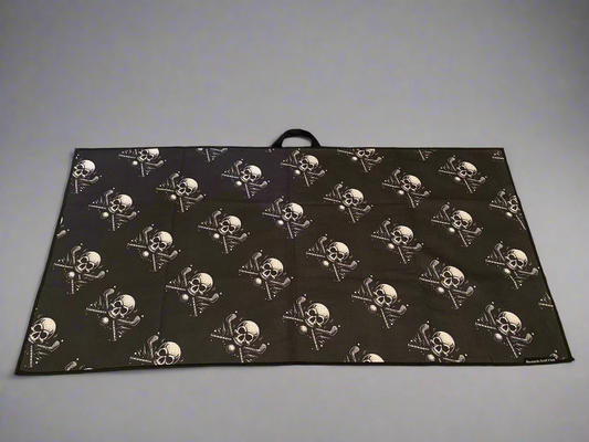 Black towel with skull and crossbones pattern